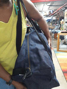 Large Dark Indigo Denim Duffle Bag w/adjustable cross-body strap