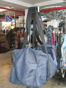 Large Dark Indigo Denim Duffle Bag w/adjustable cross-body strap