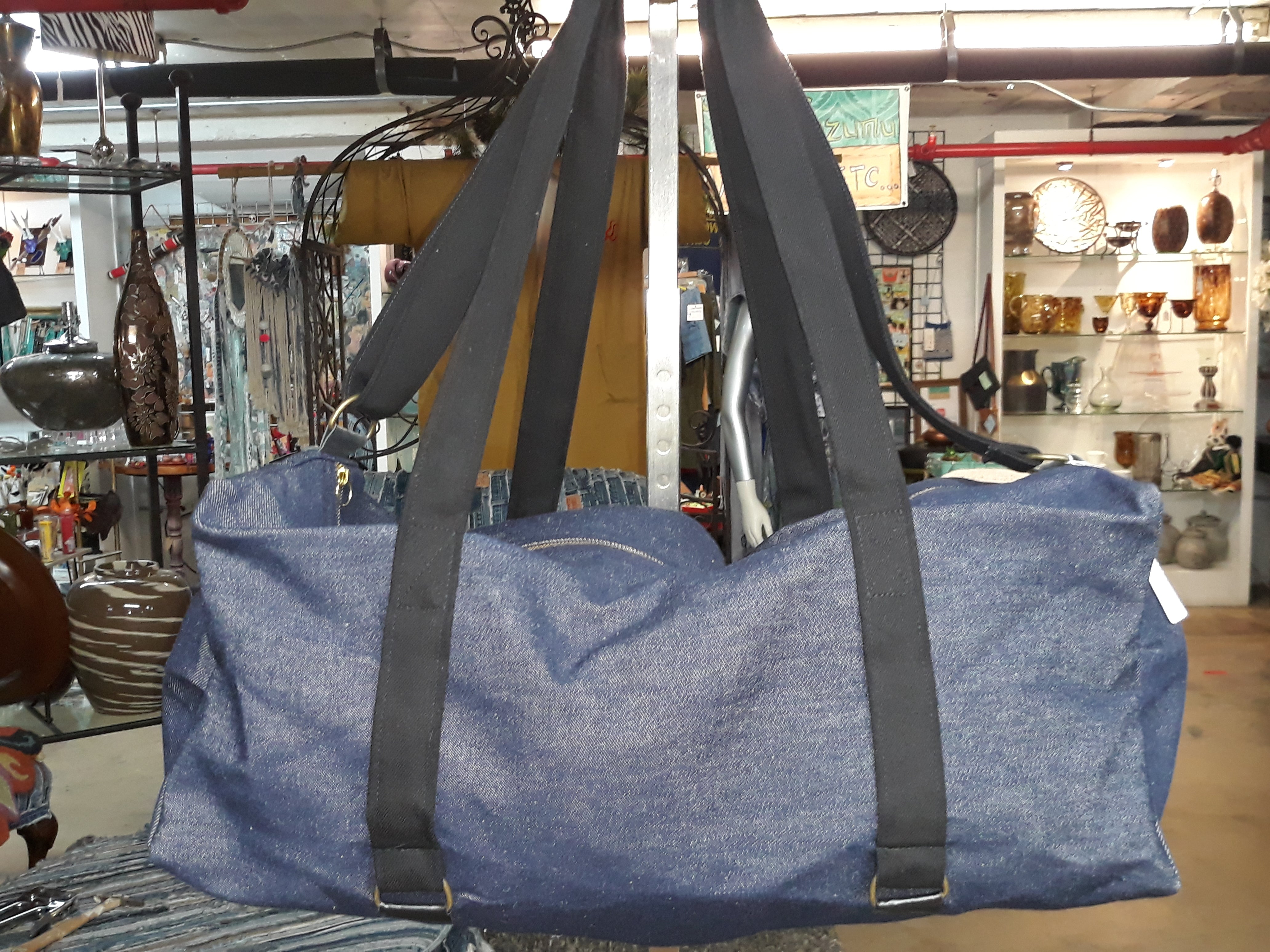 Denim duffle outlet bag