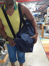 Load image into Gallery viewer, Large Dark Indigo Denim Duffle Bag w/adjustable cross-body strap