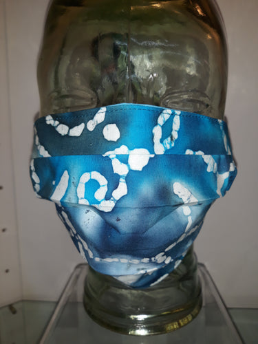Blue Batik Pleated Reversible Mask